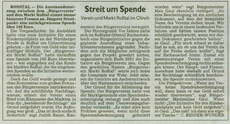 Artikel zur Spendenr�ckweisung