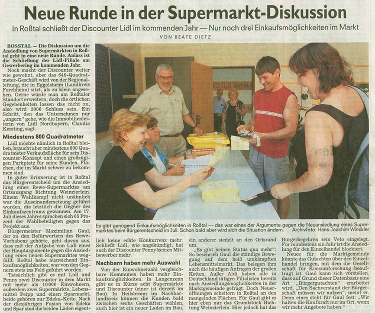 Zeitungsartikel zur geplanten Schlie�ung des Lidl
