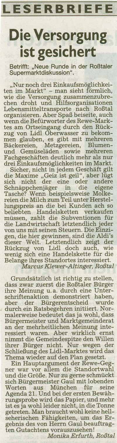 Leserbriefe zum Lidl-Artikel